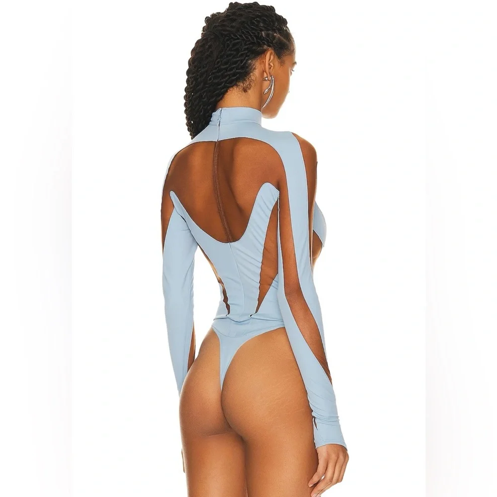 NWT Mugler Illusion Cut Bodysuit in Light Blue EU38 - Picture 4 of 9